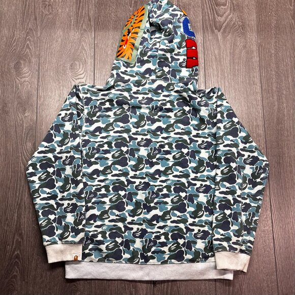 Bape ABC Camo Shark Full Zip Hoodie Blue Camo Medium Rare - Picture 10 of 13